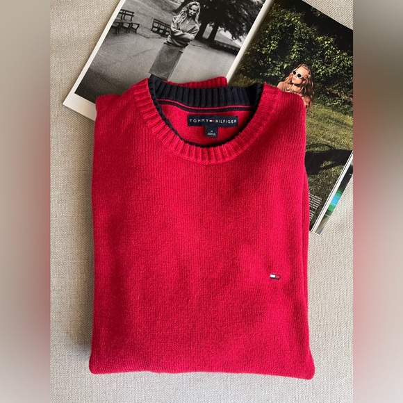 Tommy Hilfiger Cotton Blend Crewneck Sweater In Red Size M - Picture 12 of 12